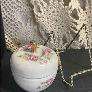 Porcelain Pink Rose Trinket Box with Gold Knob - Home Accents